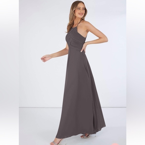Azazie Ginger A-Line Chiffon Floor Length bridesmaid dress -Steel Grey - Picture 5 of 9